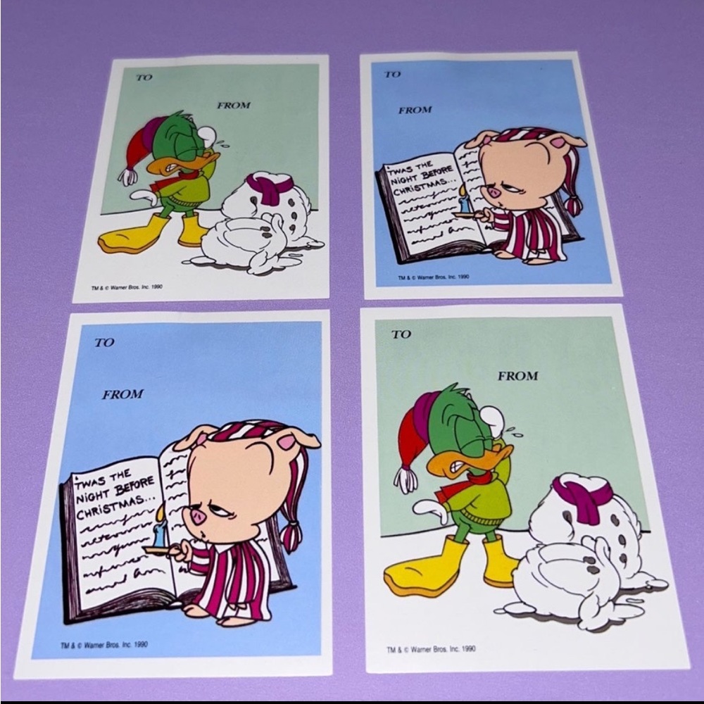 Warner Brothers 1990 Christmas vintage to from cards looney tunes RARE